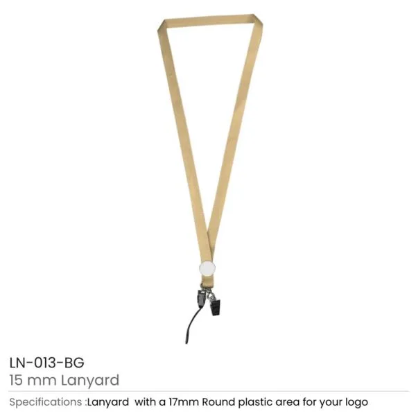 15mm Beige Polyester Material Lanyard with Crocodile Hook