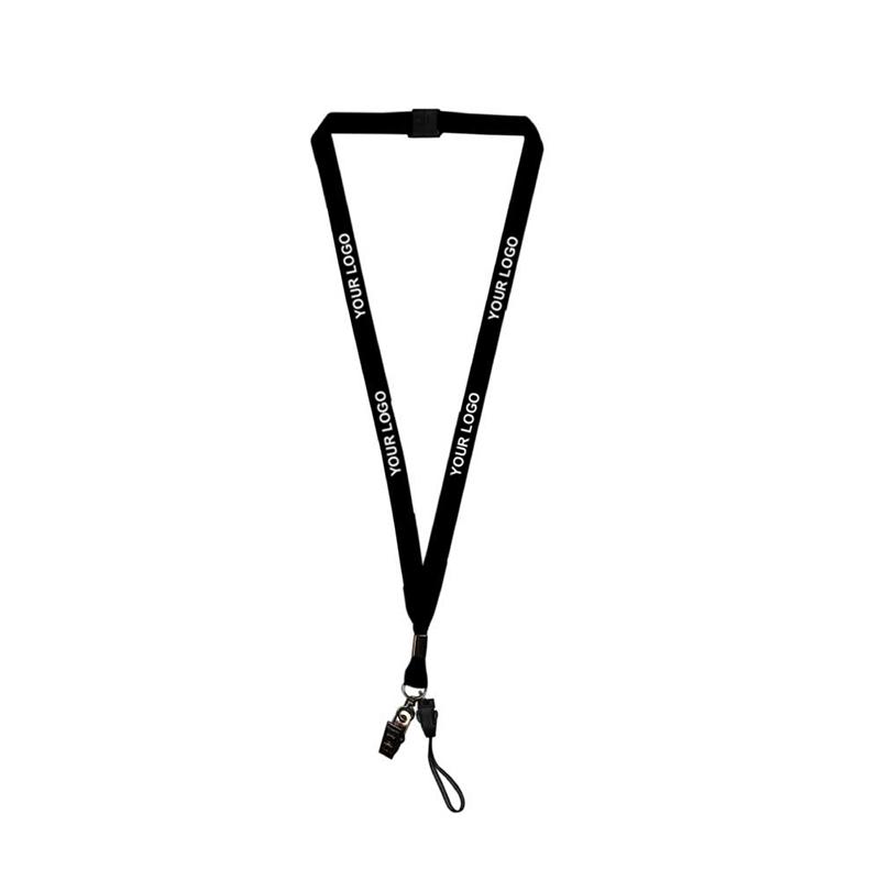 15mm Black Polyester Material Lanyard with Crocodile Hook