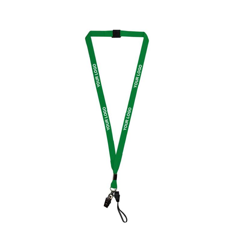 15mm Green Polyester Material Lanyard with Crocodile Hook