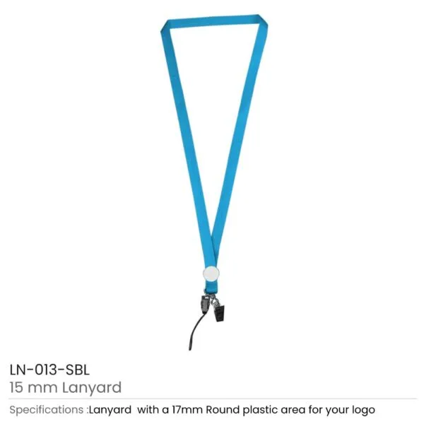 15mm Sky Blue Polyester Material Lanyard with Crocodile Hook