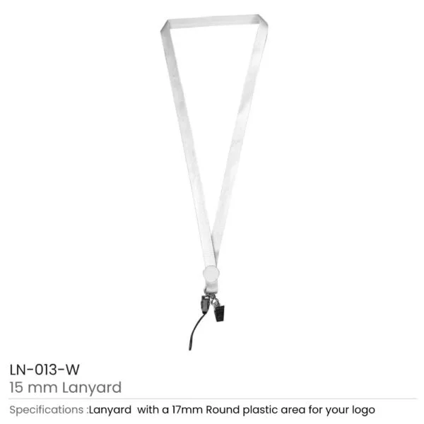 15mm White Polyester Material Lanyard with Crocodile Hook