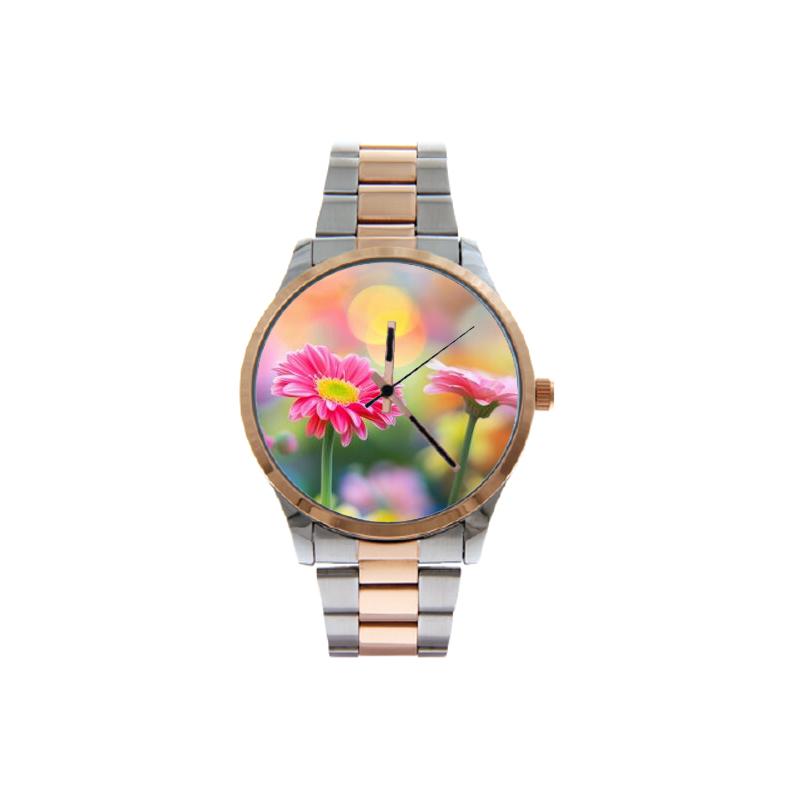 Rose Gold Accent Watch With Flower Design